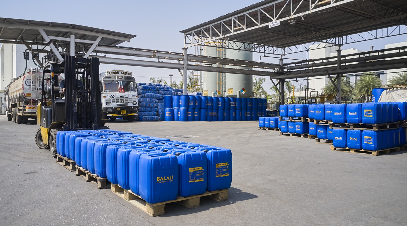Formaldehyde carboys, tankers and barrel containers at balaji formalin warehouse