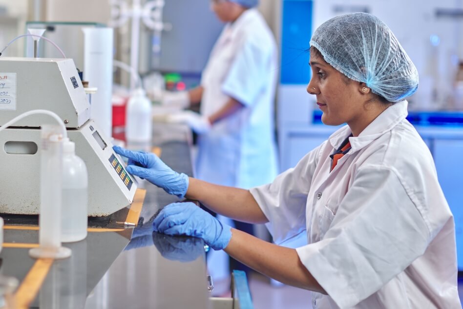 A women technician is testing at various stages of the production of Formaldehyde 