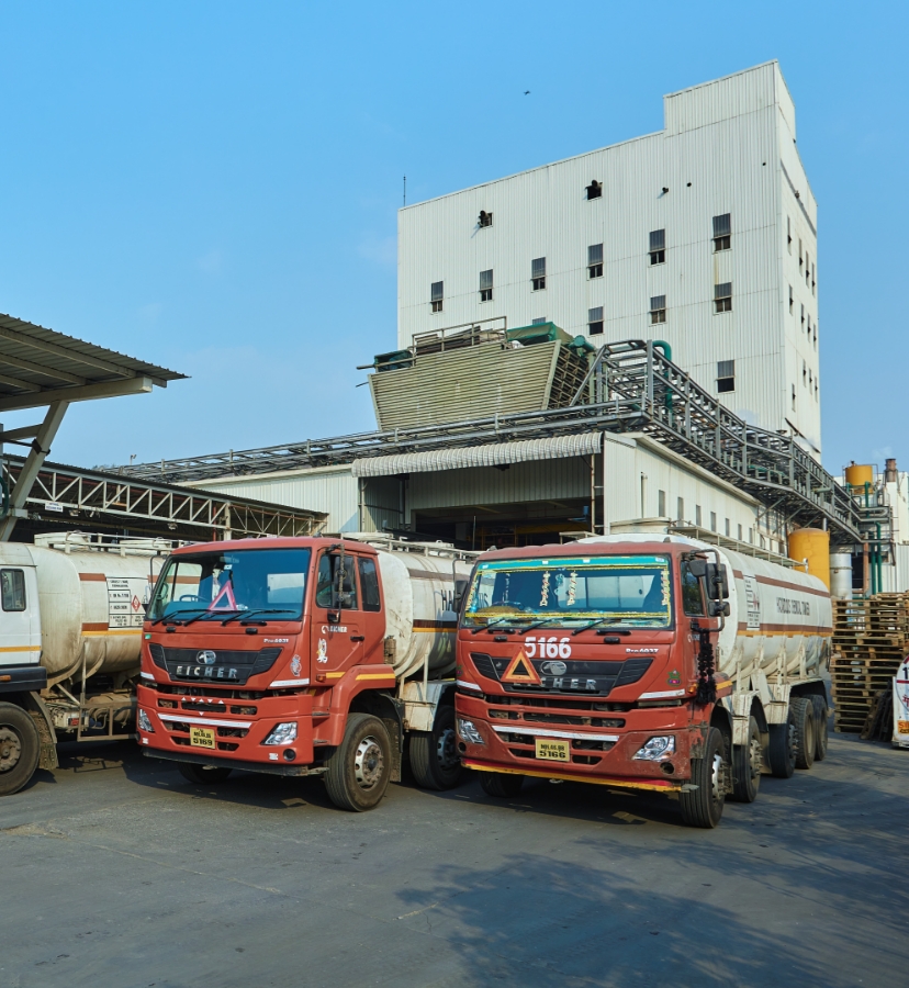 Two trucks at balaji formalin for fast delivery of formaldehyde and paraformaldehyde